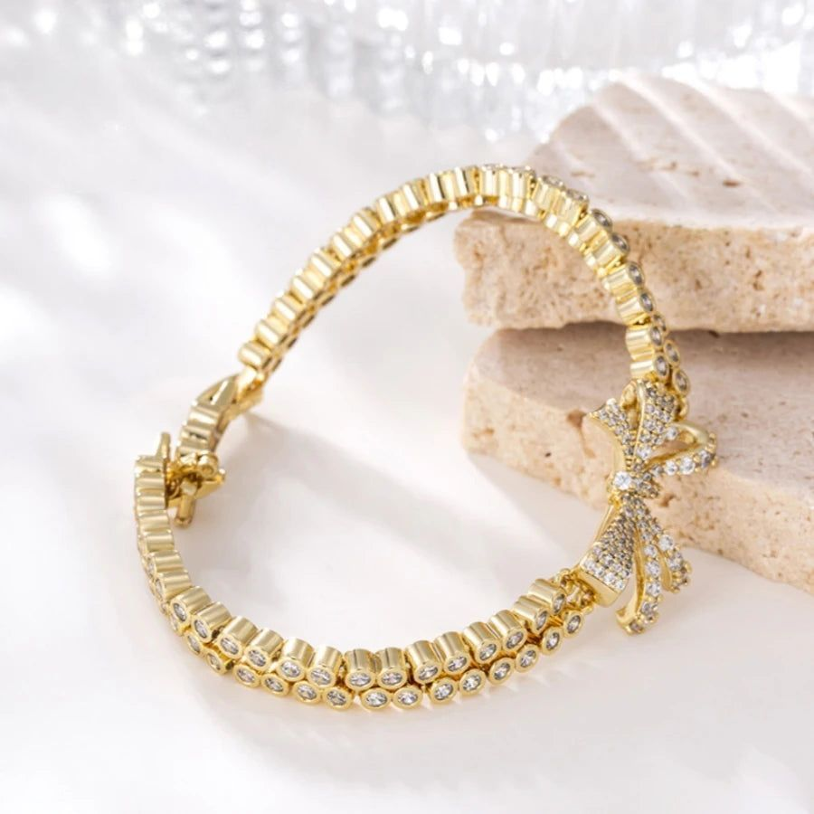 Bracelet Femme Doré Nœud Pavé Cristaux