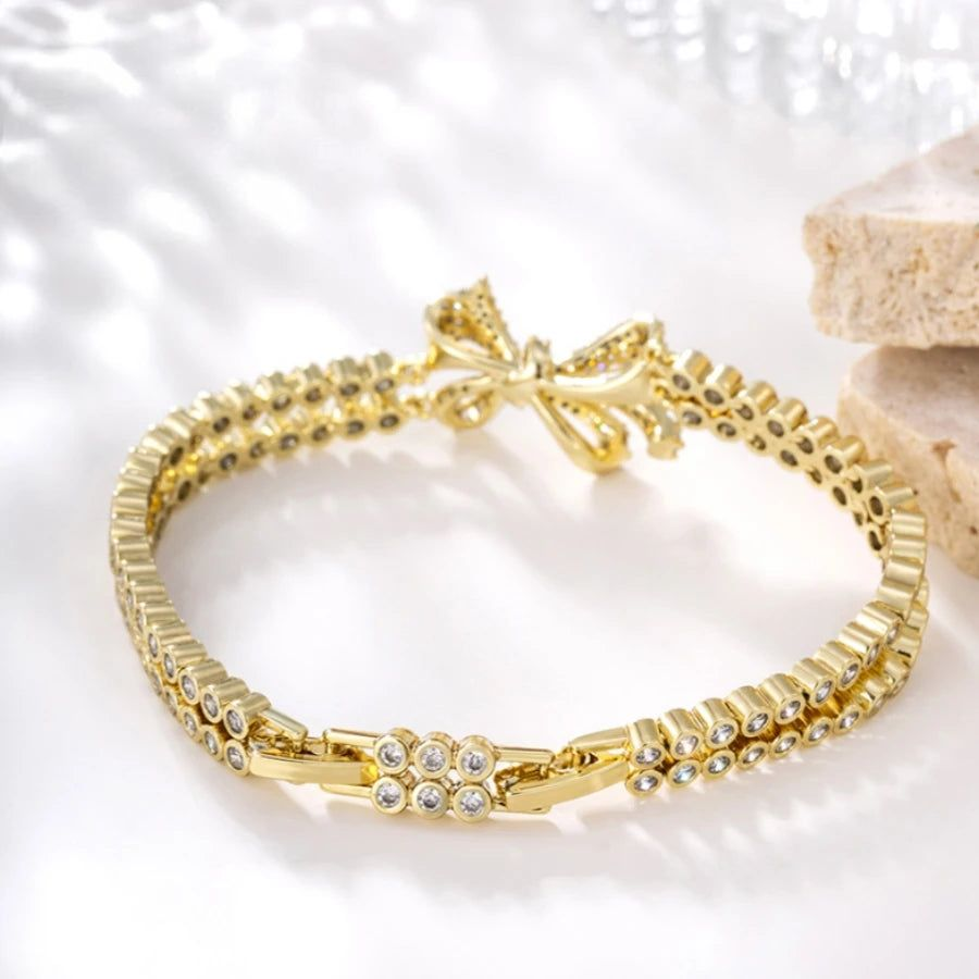 Bracelet Femme Doré Nœud Pavé Cristaux