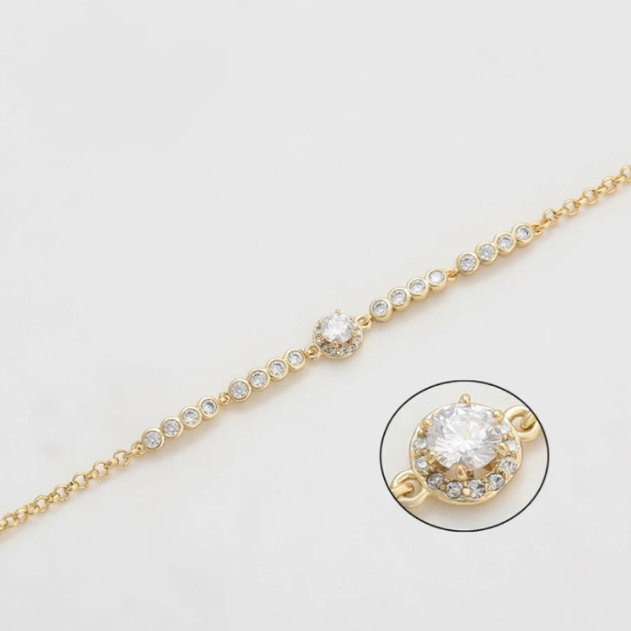 Bracelet Fin Femme Doré Pierres Blanches Rondes