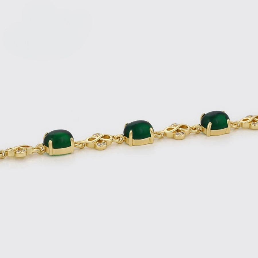 Bracelet Femme Pierres Vertes Ovale Et Infini Doré