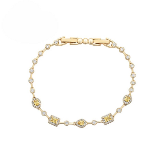 Bracelet Femme Doré Pierres Jaunes Géométriques