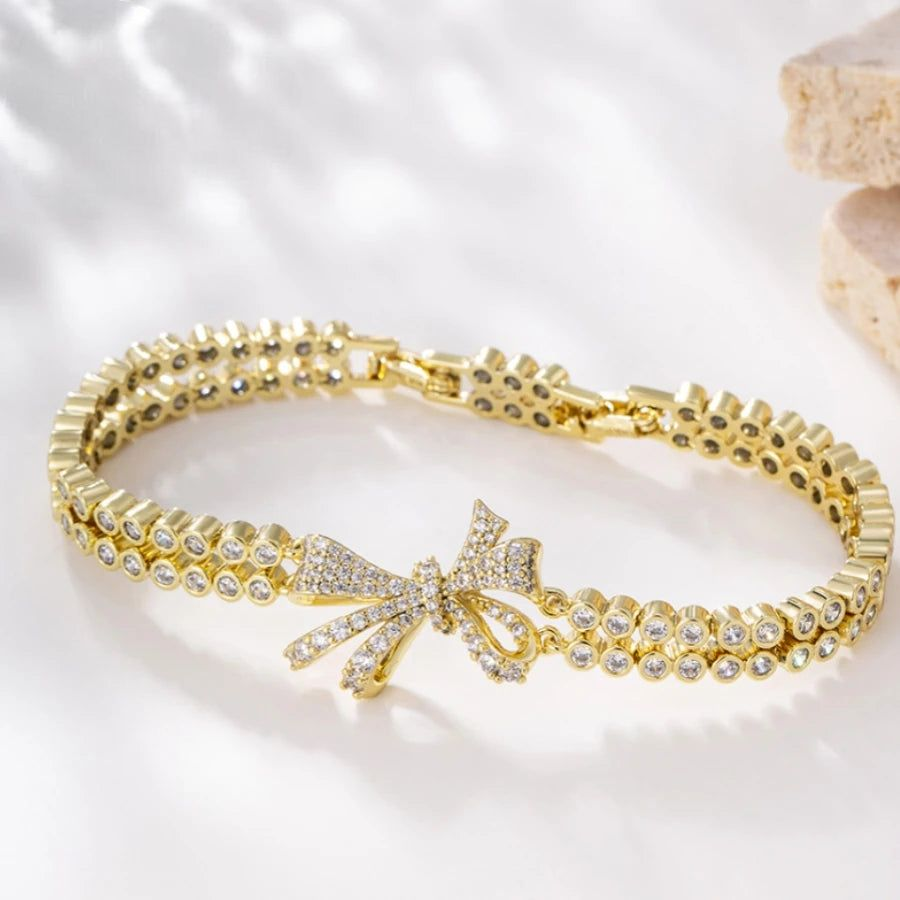 Bracelet Femme Doré Nœud Pavé Cristaux