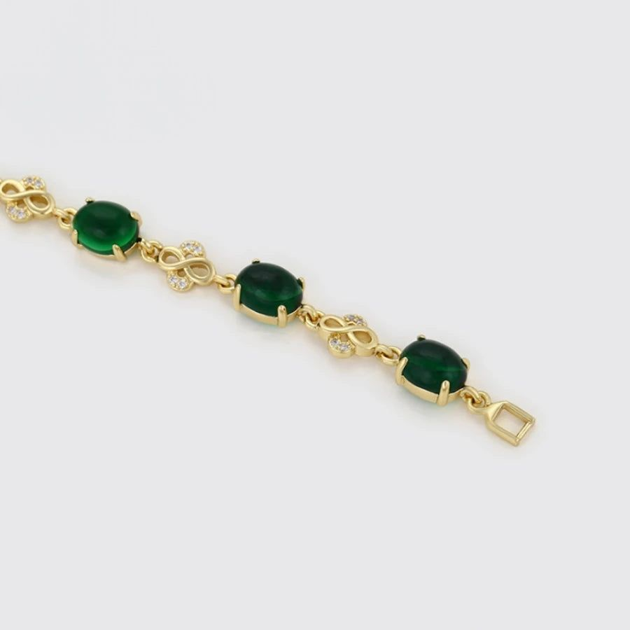 Bracelet Femme Pierres Vertes Ovale Et Infini Doré