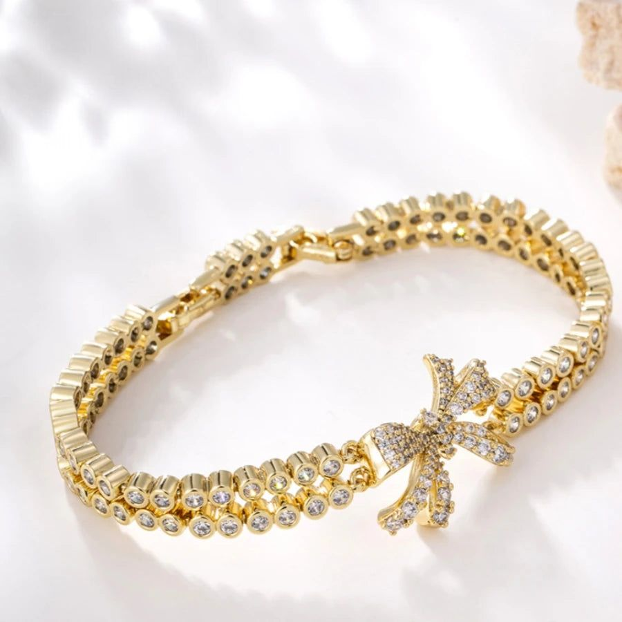 Bracelet Femme Doré Nœud Pavé Cristaux