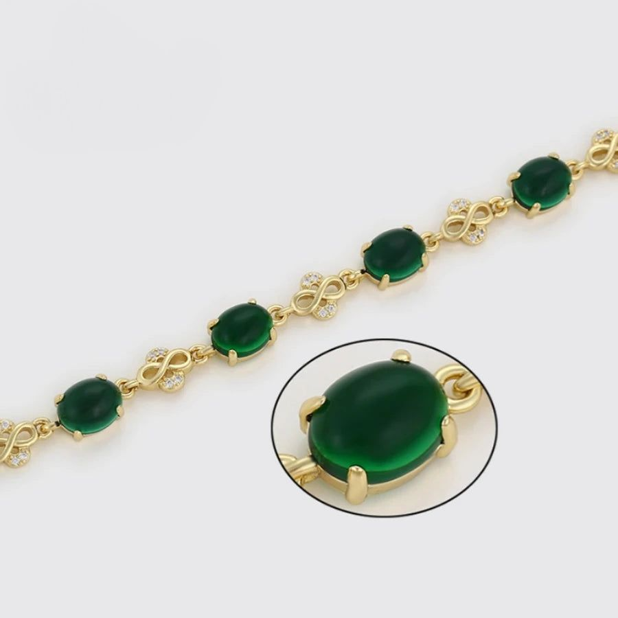 Bracelet Femme Pierres Vertes Ovale Et Infini Doré