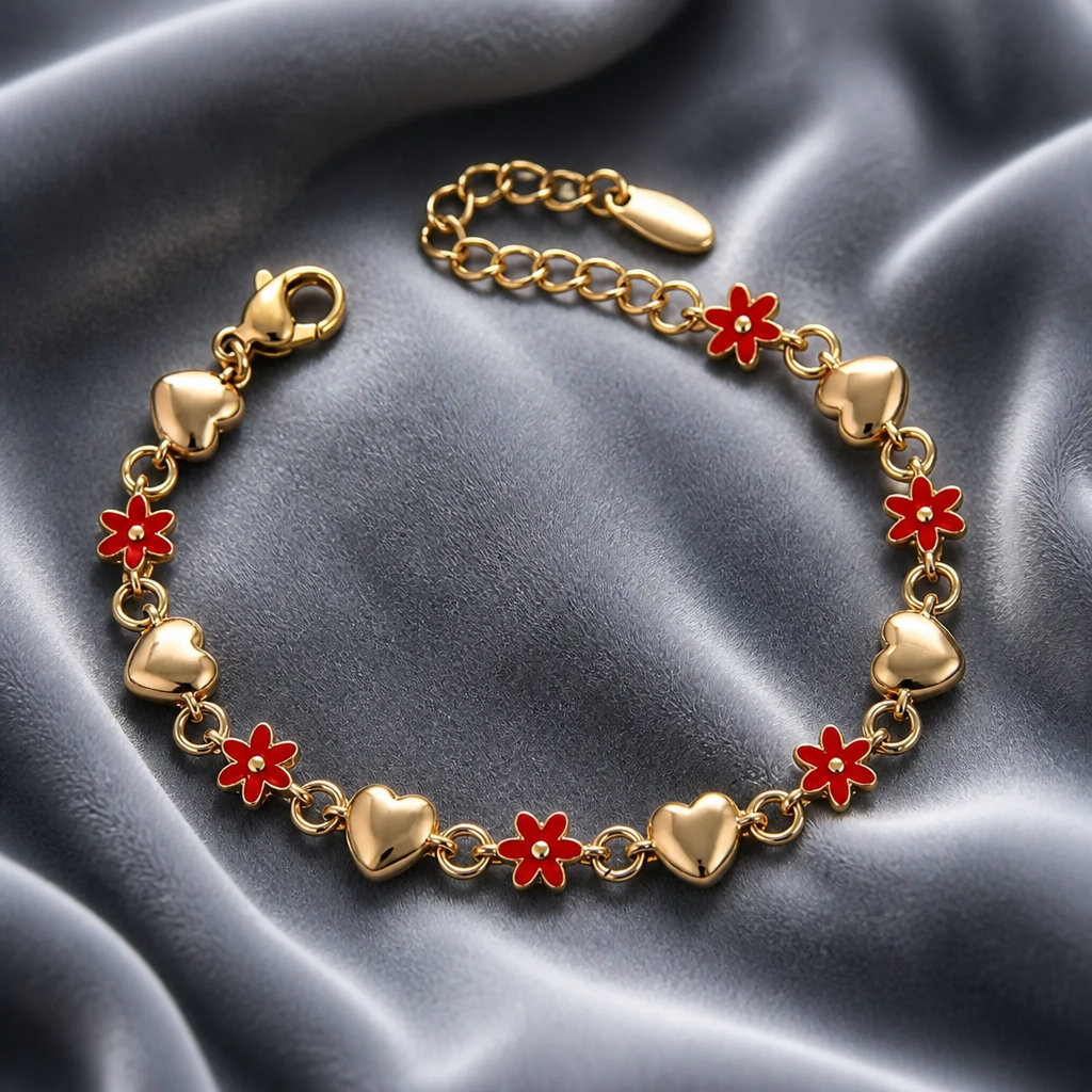 Bracelet Cœur Et Fleur Femme
