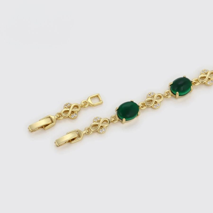 Bracelet Femme Pierres Vertes Ovale Et Infini Doré