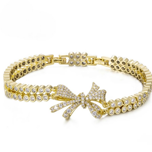 Bracelet Femme Doré Nœud Pavé Cristaux